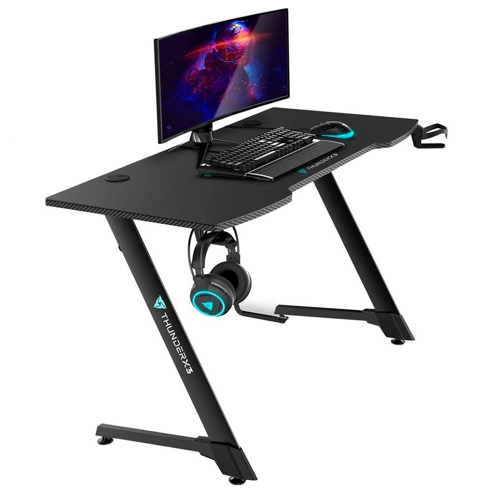 Mesa Gamer ThunderX3 ED5, Preto, Suporte para Copos e Headphones, Superficie Completa de Mousepad 