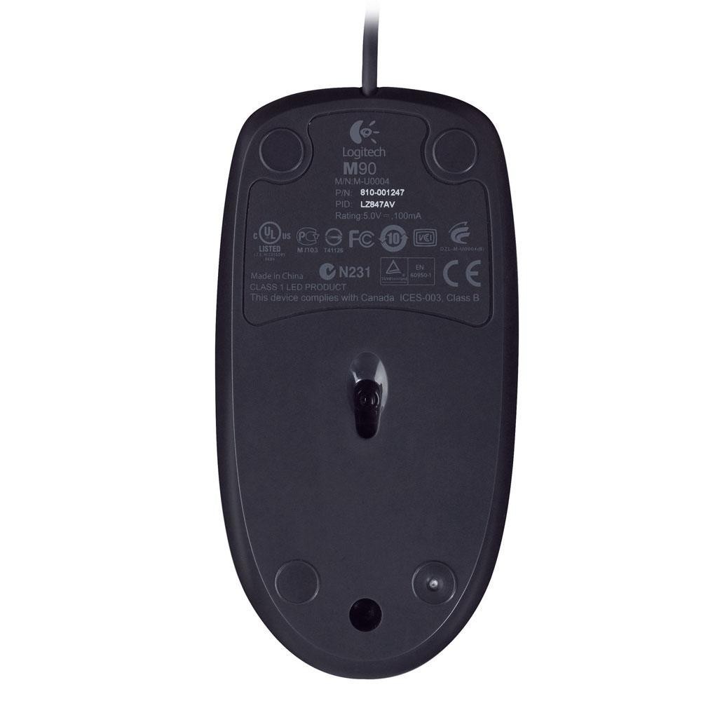 Mouse com fio USB Logitech M90 com Design Ambidestro Plug and Play