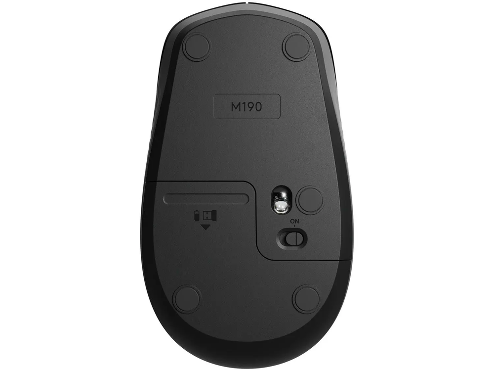 Mouse sem fio Logitech M190 com Design Ambidestro de Tamanho Padrão, Conexão USB e Pilha Inclusa, Cinza