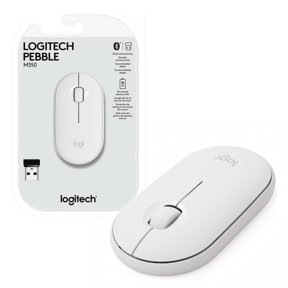 Mouse sem fio Logitech Pebble M350 com Conexão USB ou Bluetooth, Clique Silencioso, Design Slim Ambidestro e Pilha Inclu