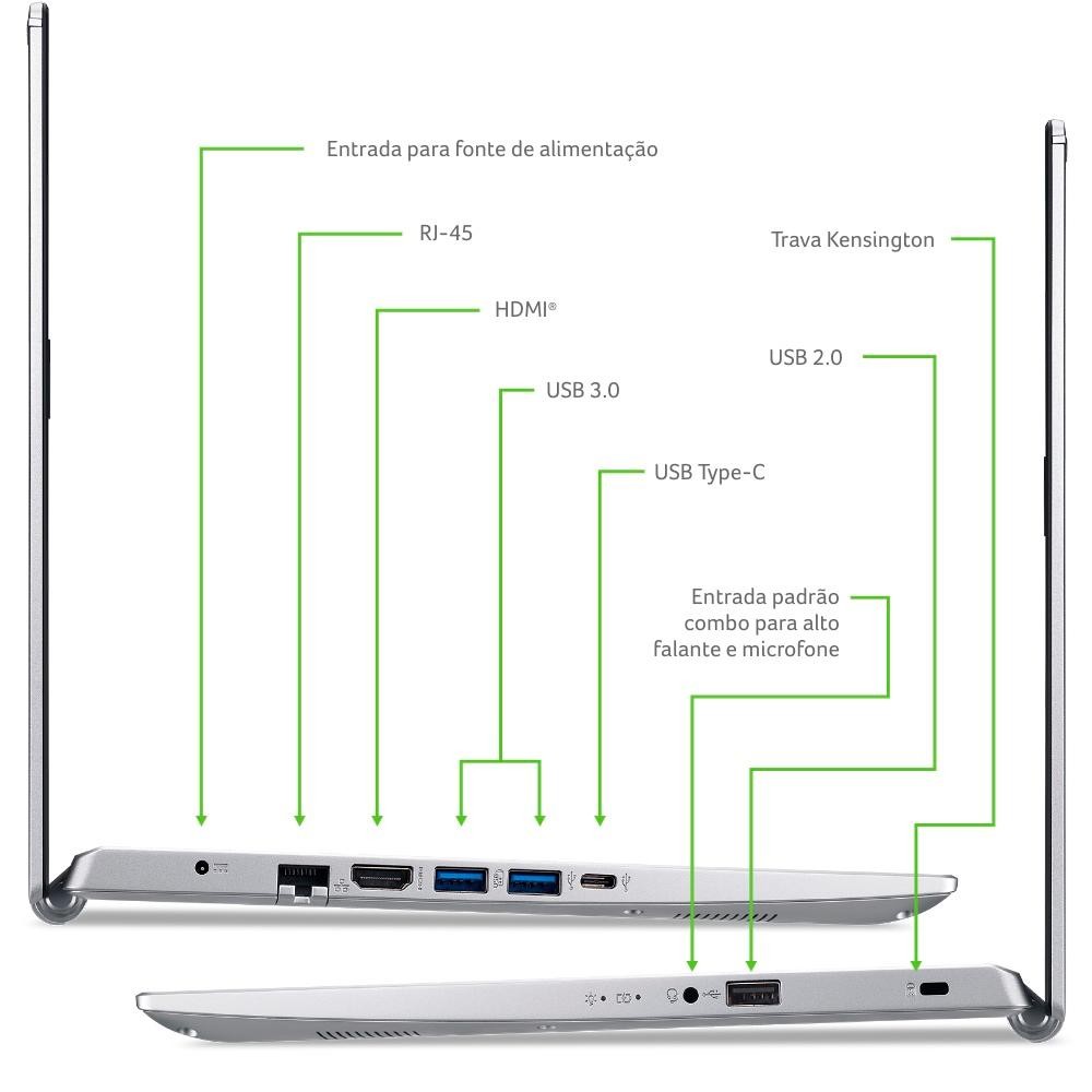 Notebook Acer Aspire 5 Intel Core i5-1035G1, 4GB RAM, SSD 256GB NVMe, 14 HD Ultrafino, UHD Graphics, Windows 10 Home, Pr