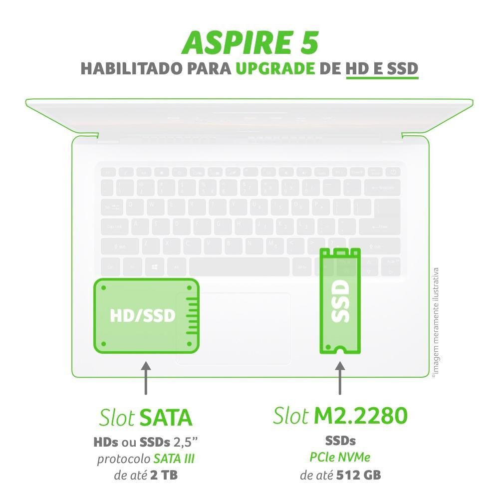 Notebook Acer Aspire 5 Intel Core i5-1035G1, 4GB RAM, SSD 256GB NVMe, 14 HD Ultrafino, UHD Graphics, Windows 10 Home, Pr