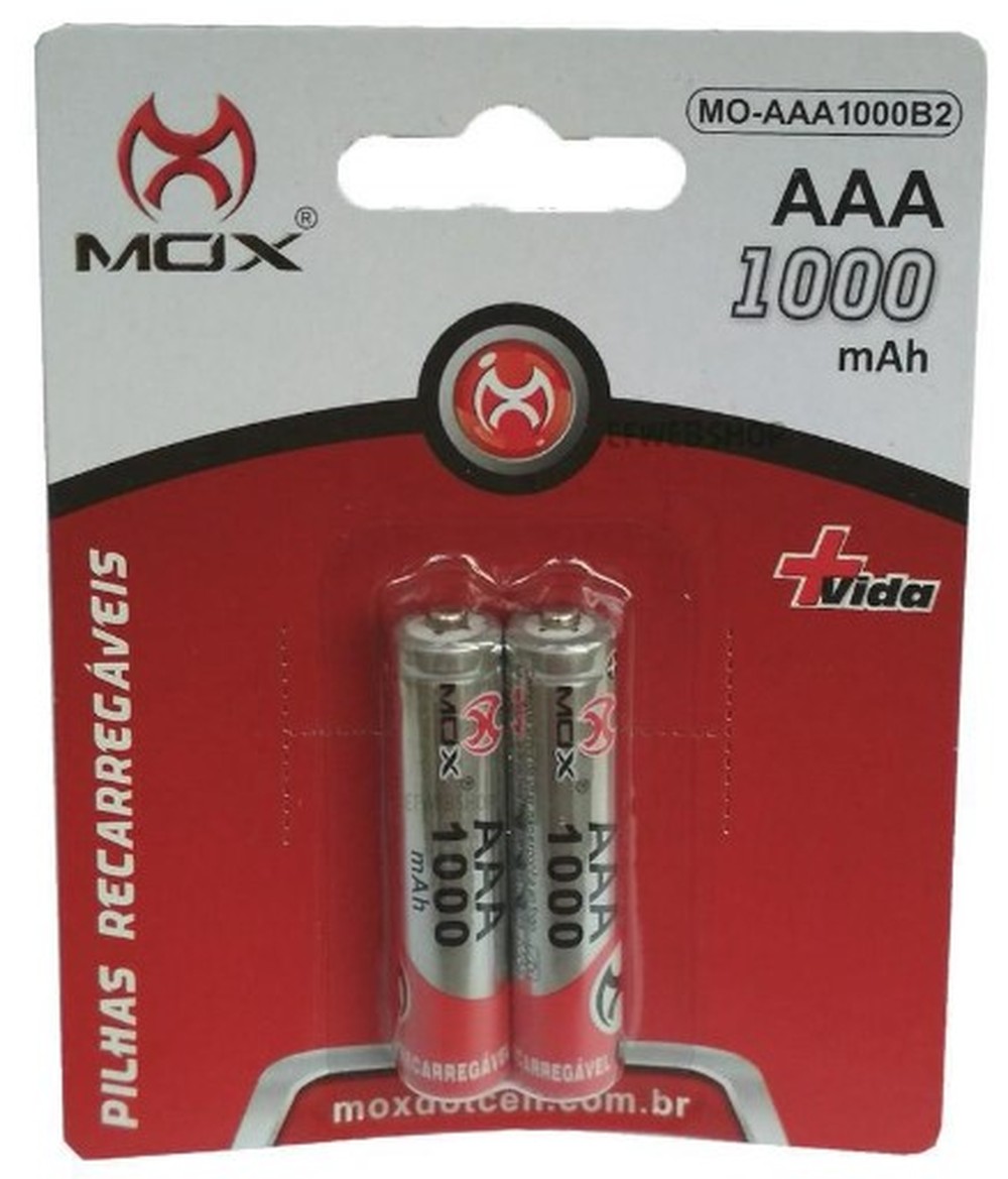 Pilhas Recarregáveis Mox Aaa Cartela com 2 1000mAh MO-AAA1000B2