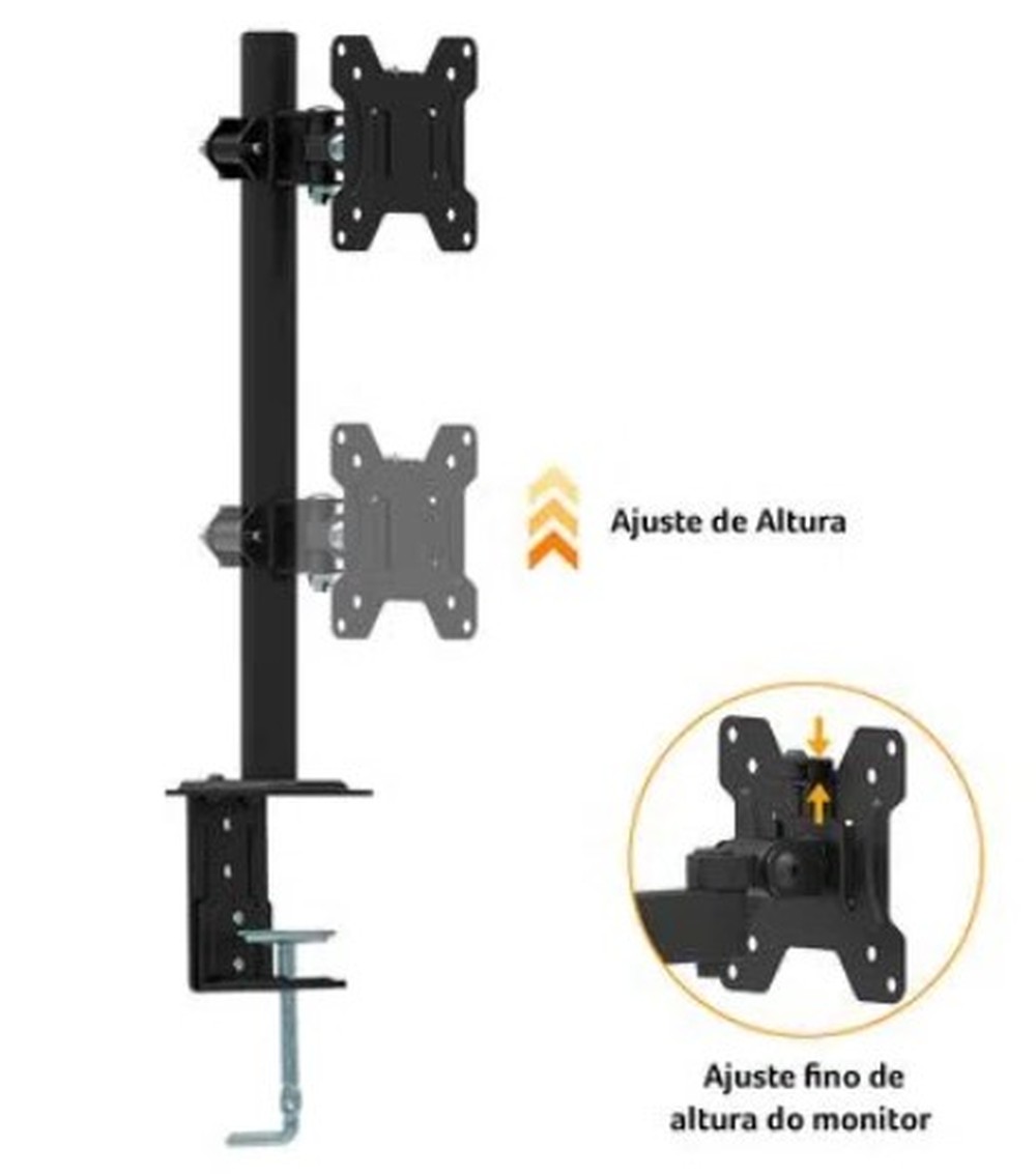 Suporte de Mesa Para Monitor, 13 Até 27 polegadas, com Ajuste de Altura, Preto - AC373