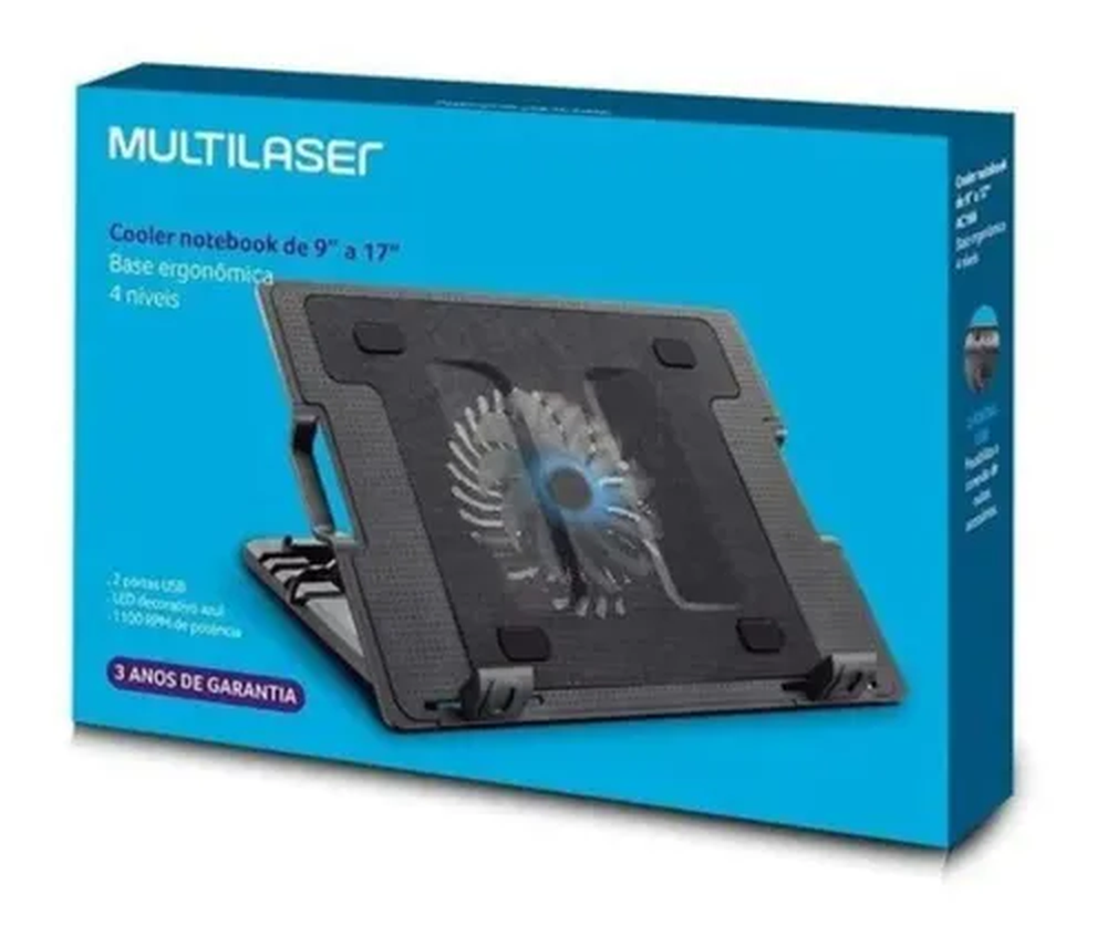 Suporte para Notebook de 9 a 17 Polegadas Multilaser, com Cooler 12cm, com LED e USB, Preto - AC166