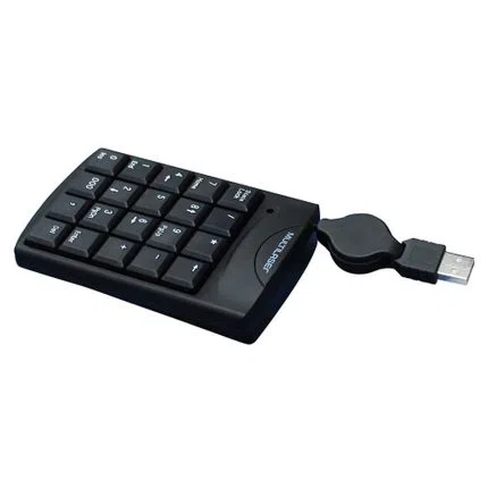 Teclado Com Fio Numérico Conexão Usb Cabo de 80cm Retrátil Preto