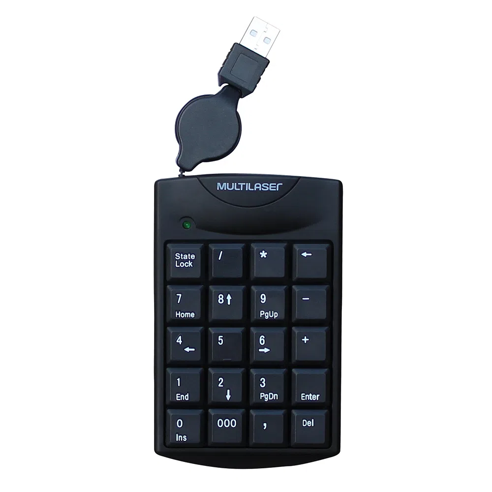 Teclado Com Fio Numérico Conexão Usb Cabo de 80cm Retrátil Preto