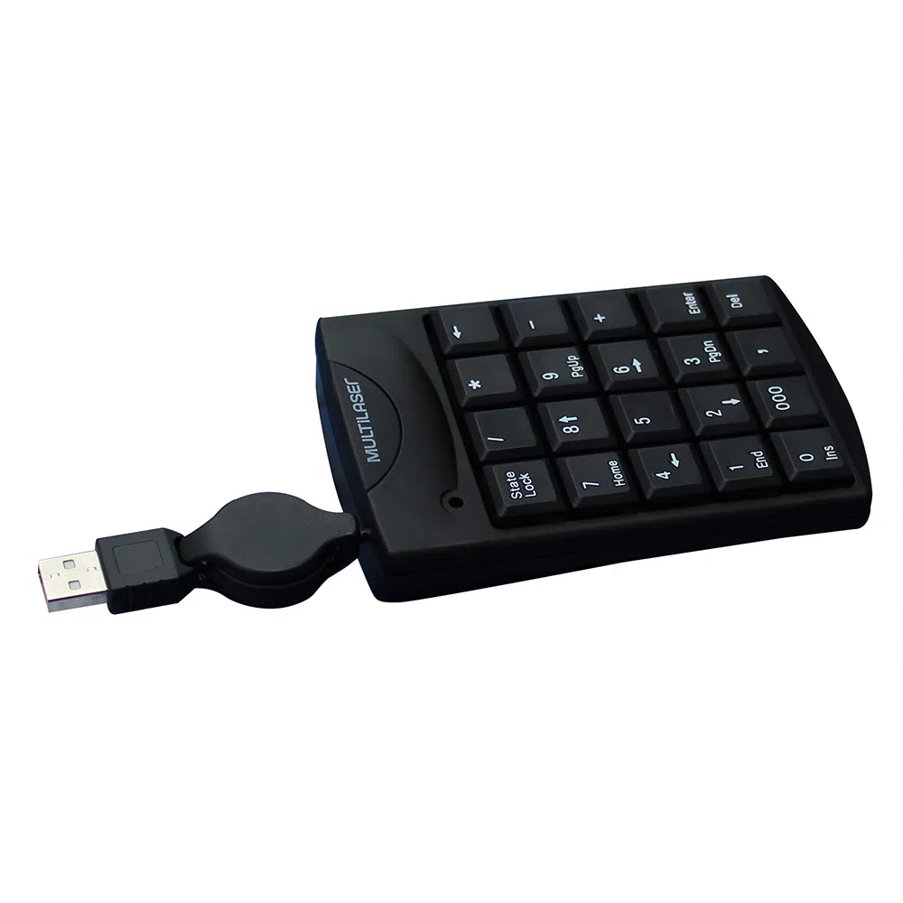 Teclado Com Fio Numérico Conexão Usb Cabo de 80cm Retrátil Preto