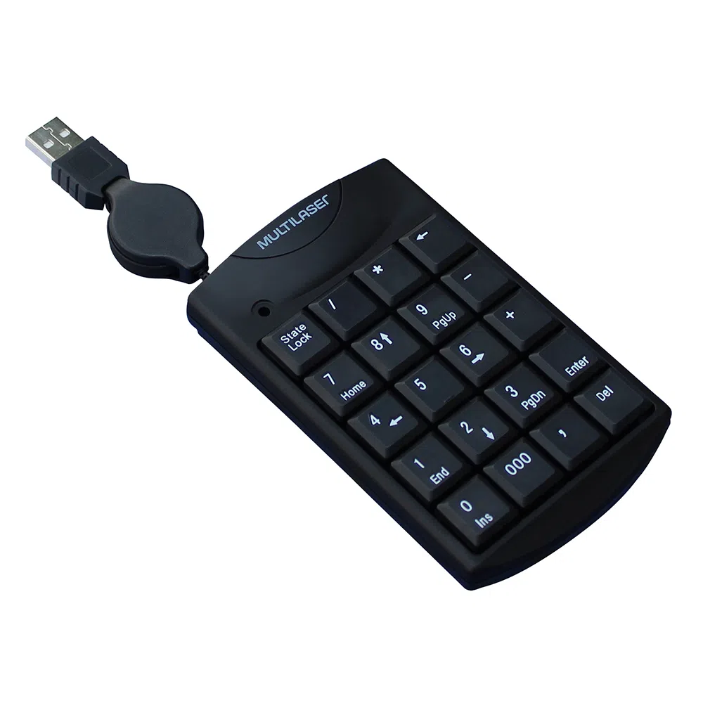 Teclado Com Fio Numérico Conexão Usb Cabo de 80cm Retrátil Preto