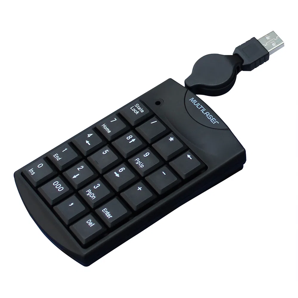 Teclado Com Fio Numérico Conexão Usb Cabo de 80cm Retrátil Preto