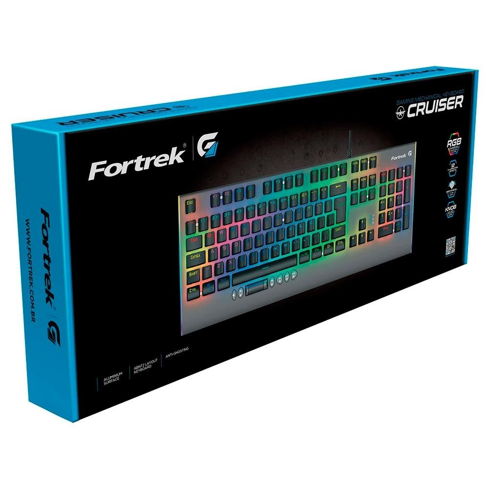 Teclado Mecânico Gamer Fortrek Cruiser, RGB, Switch KRGD Crystal, ABNT2, Dark Grey