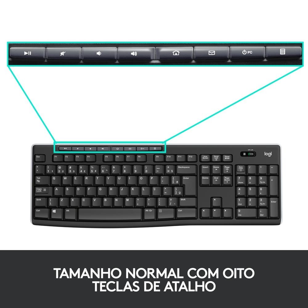 Teclado sem fio Logitech K270 com Teclas de Mídia de Fácil Acesso, Conexão USB, Pilhas Inclusas e Layout ABNT2