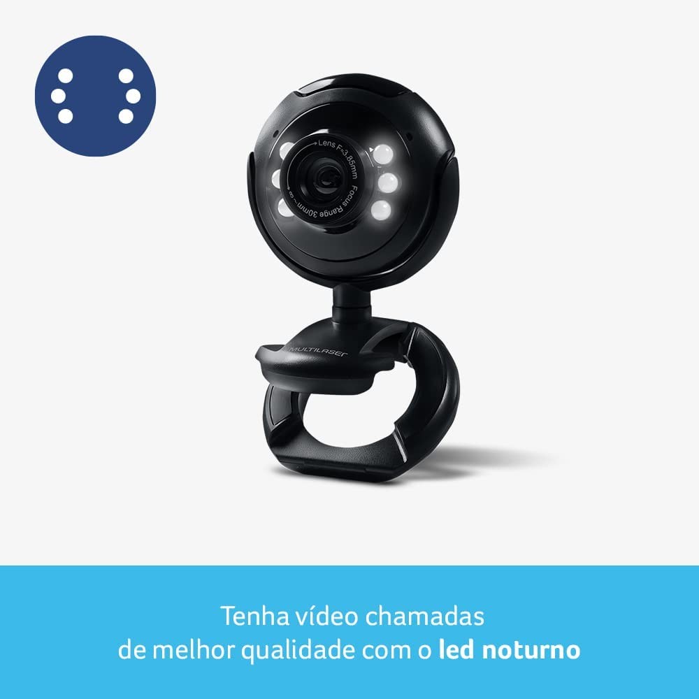 Webcam Multilaser Plug E Play 16Mp Nightvision Microfone Usb Preto