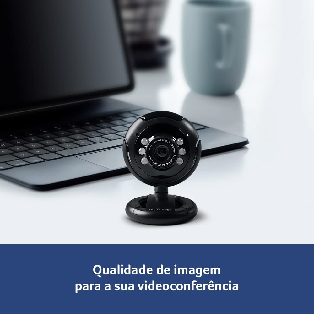 Webcam Multilaser Plug E Play 16Mp Nightvision Microfone Usb Preto