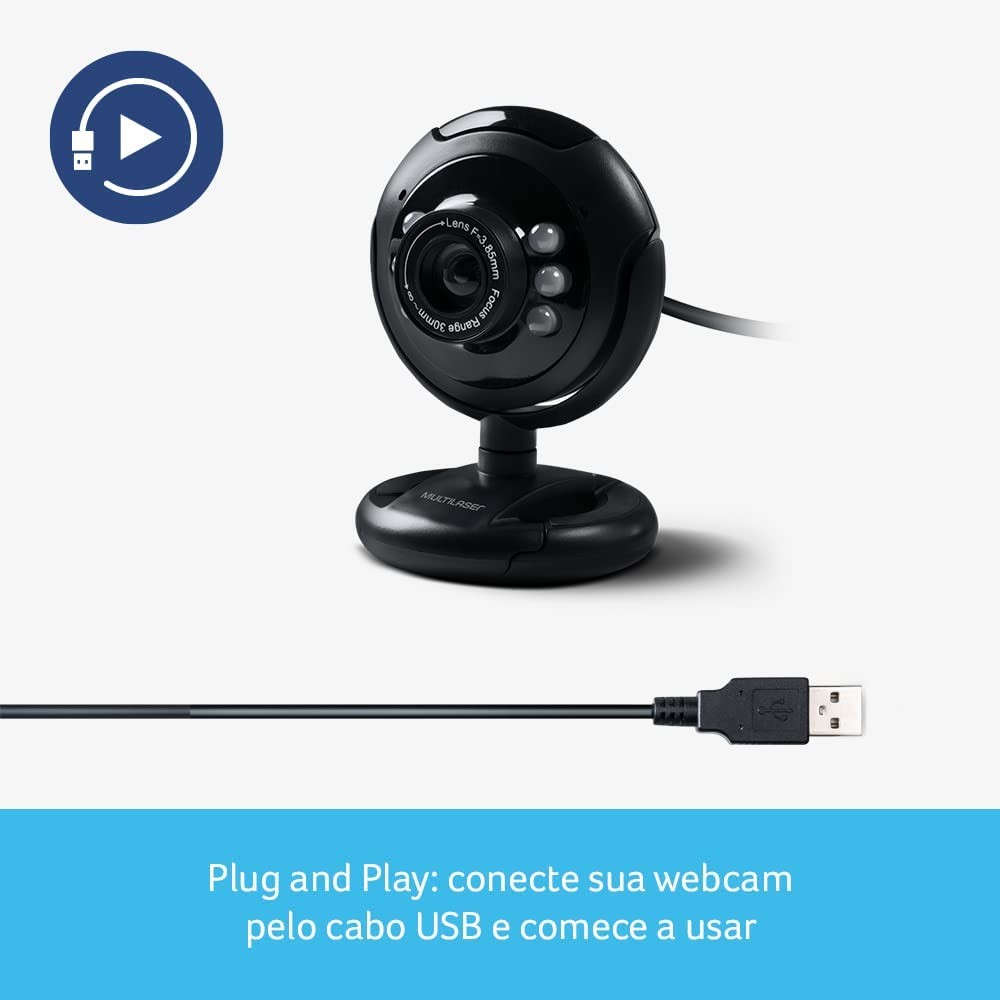 Webcam Multilaser Plug E Play 16Mp Nightvision Microfone Usb Preto