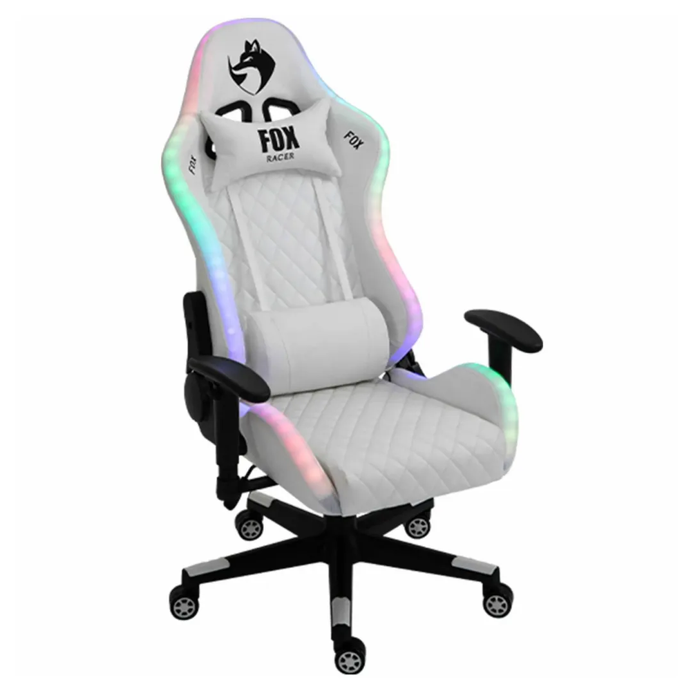 Cadeira Gamer FOX Racer RGB Branca - Logo Preta com Iluminação (Led)