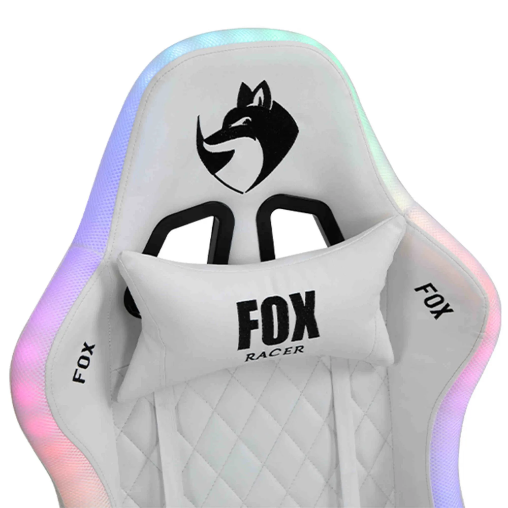 Cadeira Gamer FOX Racer RGB Branca - Logo Preta com Iluminação (Led)