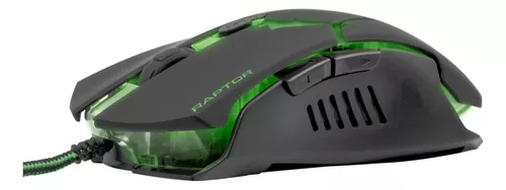 Mouse Gamer USB 3200DPI RAPTOR OM-801 Preto/Verde FORTREK