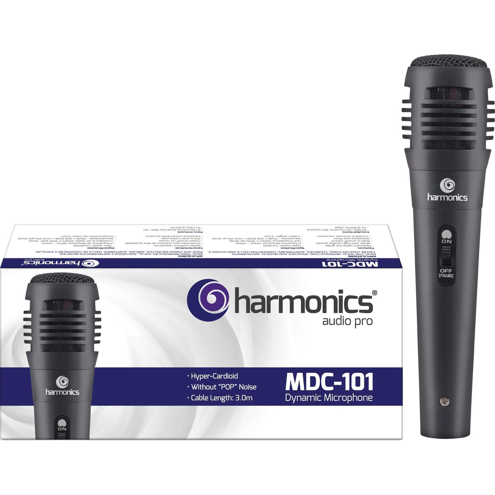 Microfone Dinâmico Supercardióide Harmonics MDC101 Cabo 3m Preto
