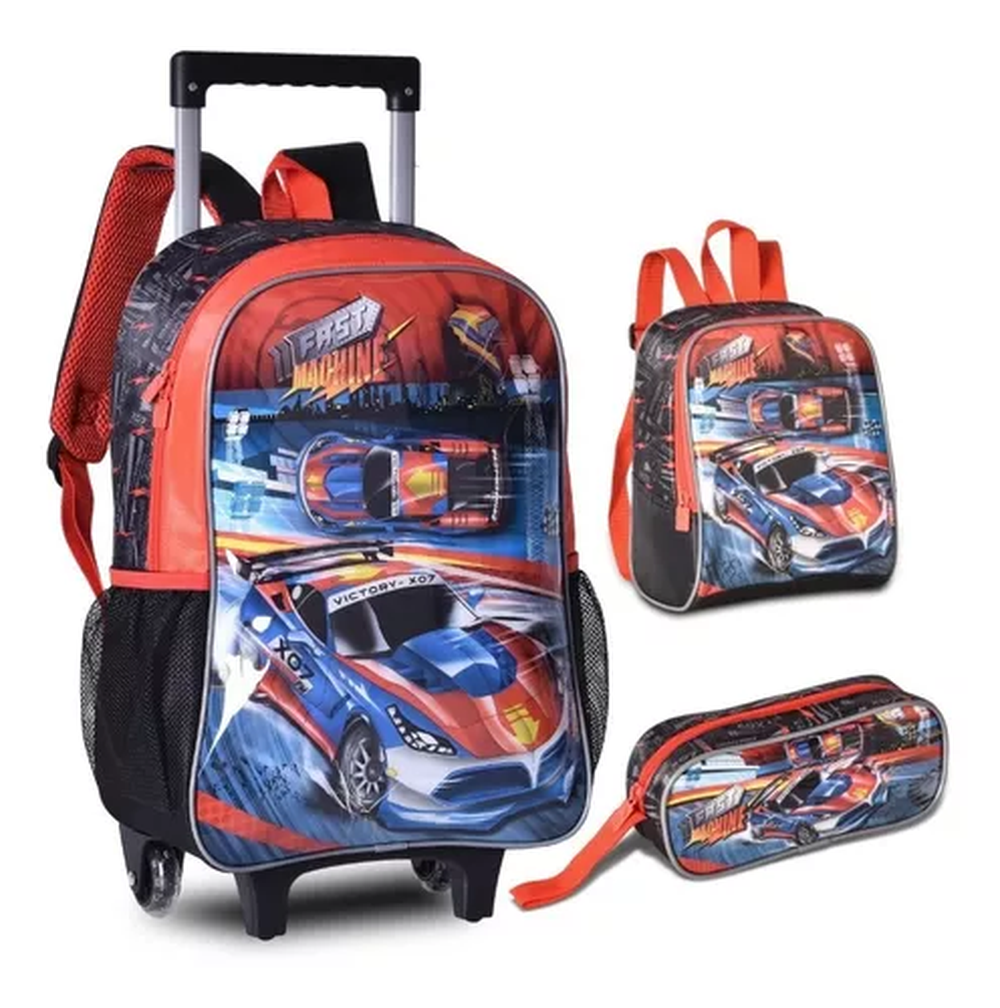 Kit Escolar Meninos Mochila Lancheira E Estojo Carros