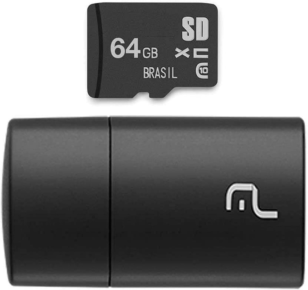 Pen Drive 2 em 1 Leitor USB + Cartão de Memória Classe 10 64GB Preto Multilaser - MC164