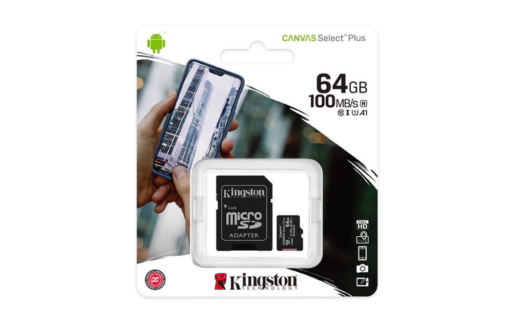 Cartão de memória microSD de 64GB Canvas Select Plus - Leitura: 100MB/s - Classe 10 com adaptador SD