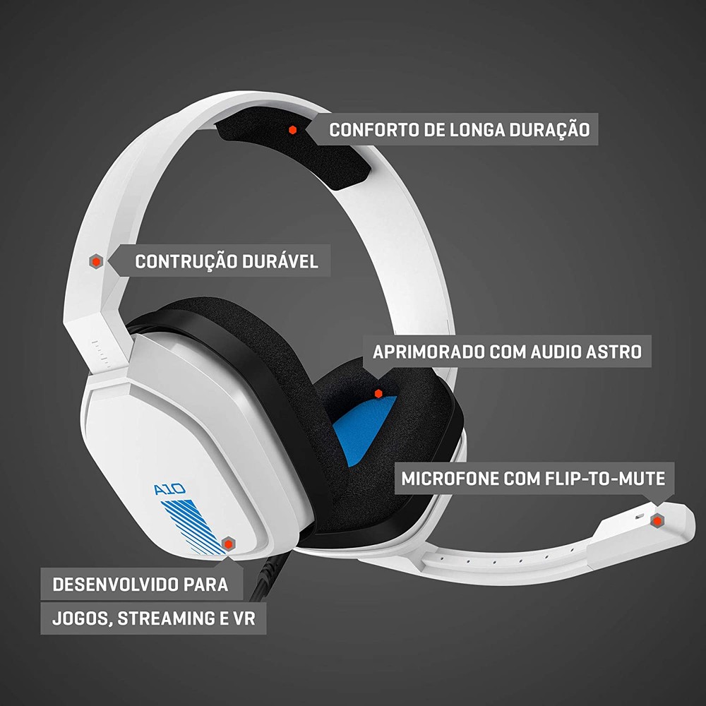 Headset ASTRO Gaming A10 para PlayStation, Nintendo Switch, PC e Xbox - Branco/Azul