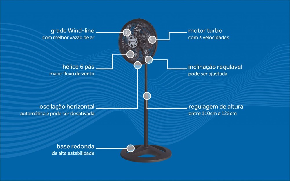 Ventilador de Coluna Preto 40cm Turbo 6 Pás Oscilante Ventisol