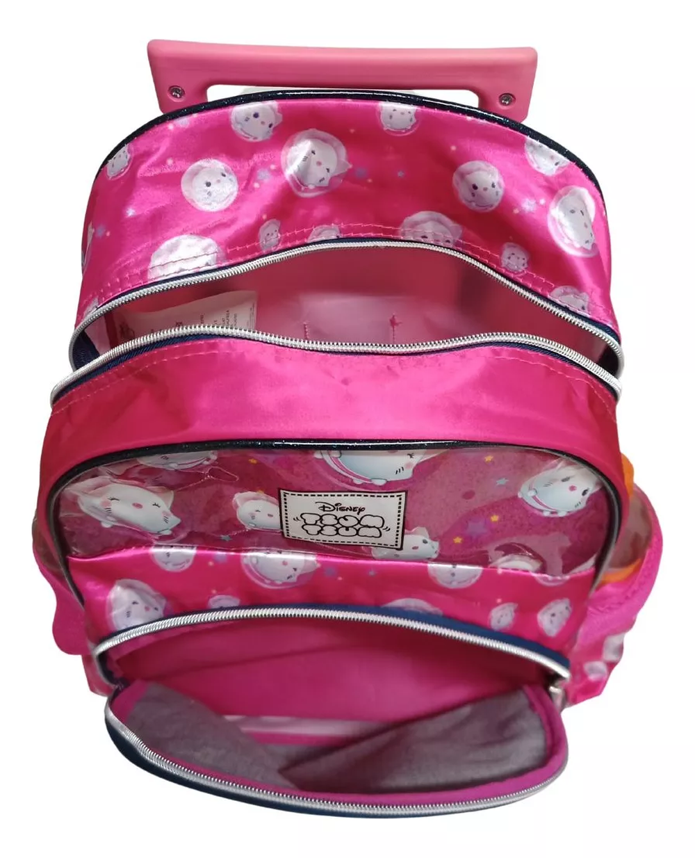 Mochila Escolar Infantil Com Rodinhas Tsum Tsum Marie Pink