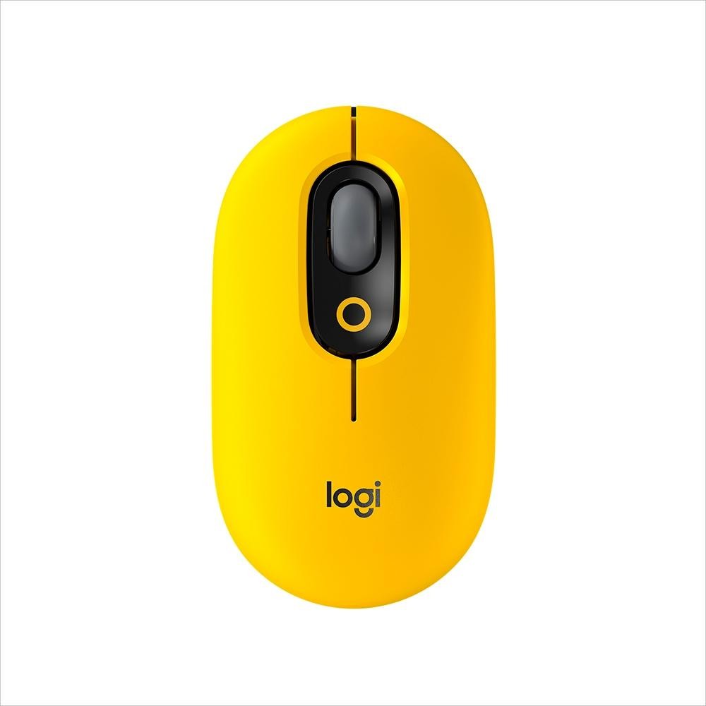 Mouse Sem Fio Logitech POP, 4000 DPI, Botão Emoji Customizável, SilentTouch, Compacto, USB, Bluetooth, Amarelo