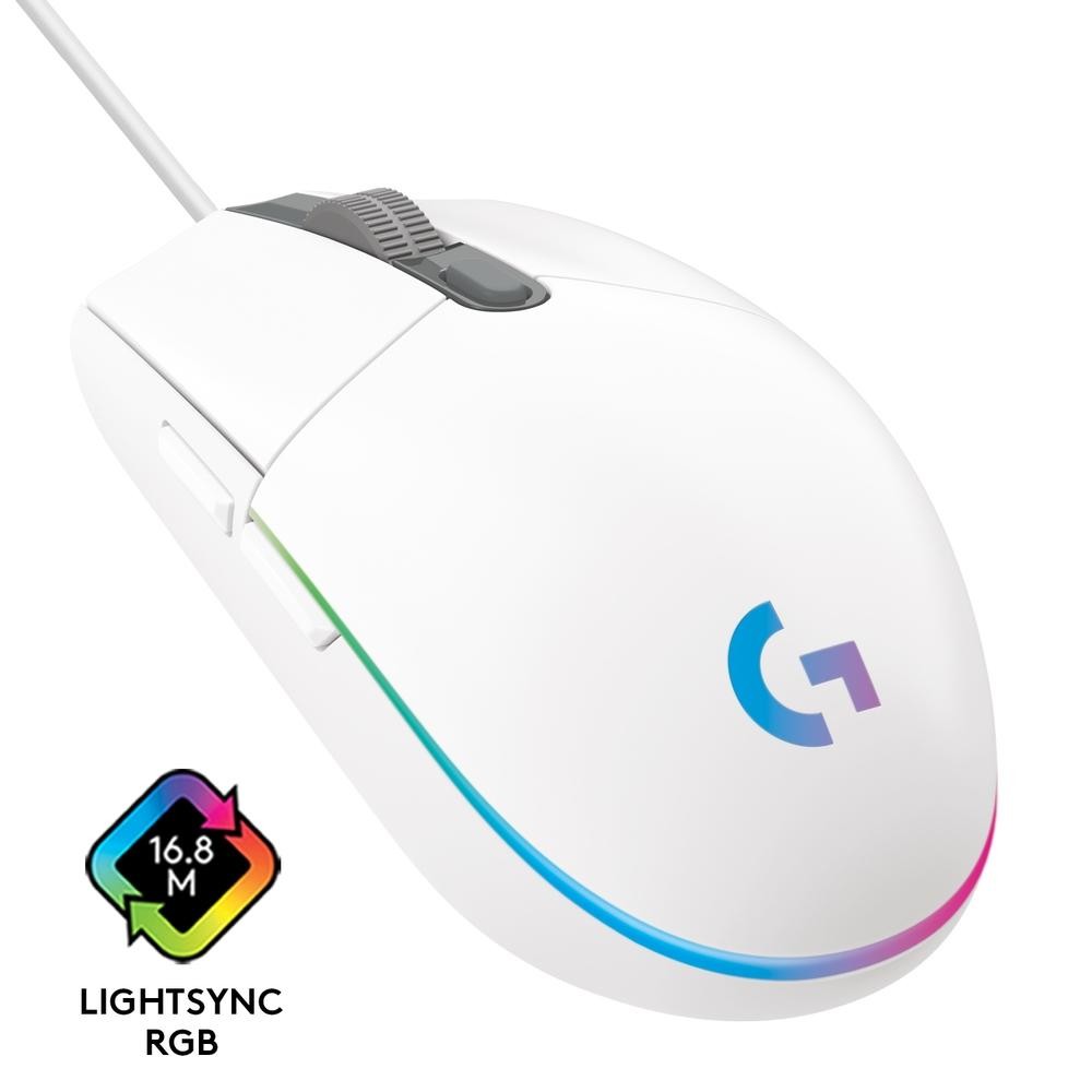 Mouse Gamer Logitech G203 LIGHTSYNC RGB, Efeito de Ondas de Cores, 6 Botões Programáveis e Até 8.000 DPI, Branco