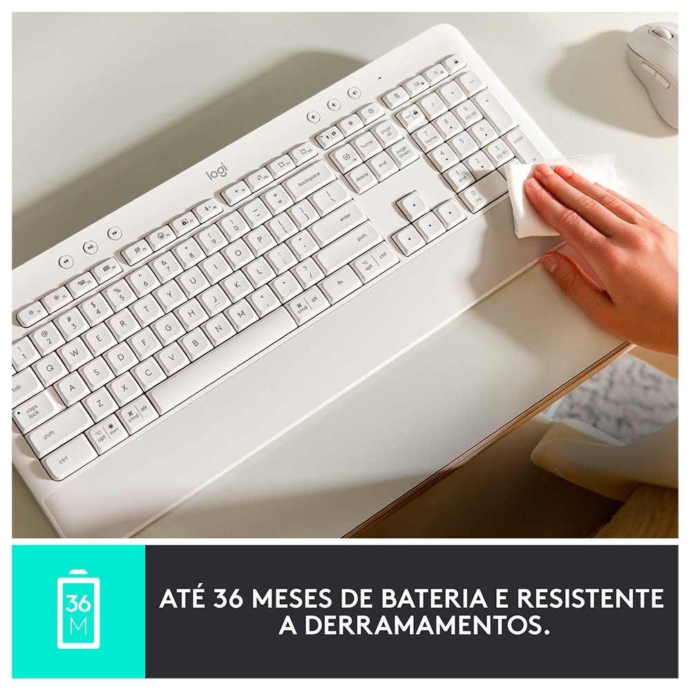 Teclado Sem Fio Logitech Signature K650, Bluetooth, USB, Com Apoio para as Mãos, US, Branco 