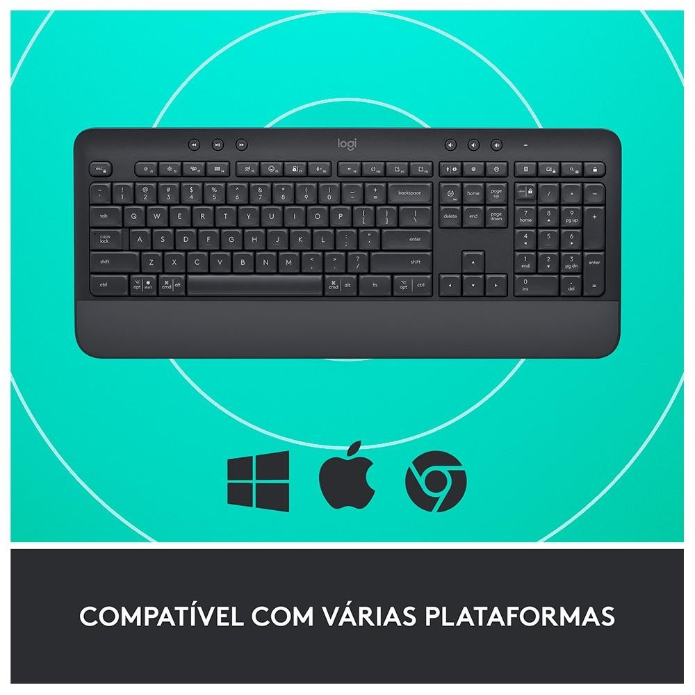 Teclado Sem Fio Logitech Signature K650, Bluetooth, USB, Com Apoio para as Mãos, US, Grafite