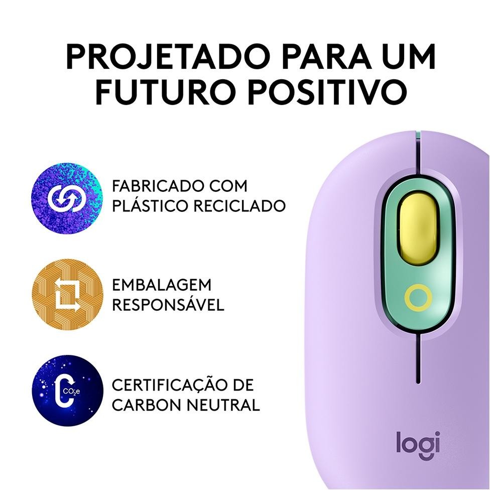 Mouse Sem Fio Logitech POP, 4000 DPI, Botão Emoji Customizável, SilentTouch, Compacto, USB, Bluetooth, Daydream