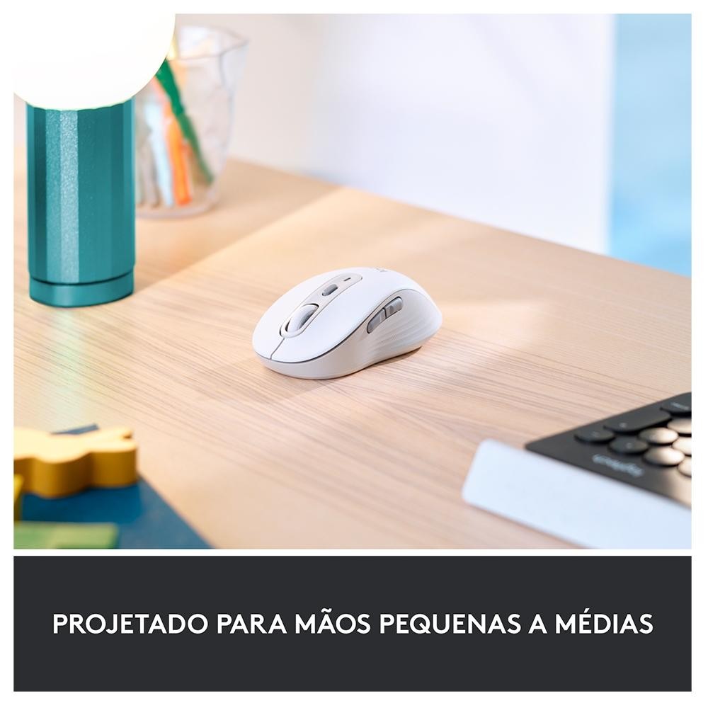 Mouse Sem Fio Logitech Signature M650 Branco, 2000 DPI, Compacto, 5 Botões, Silencioso, Bluetooth, USB