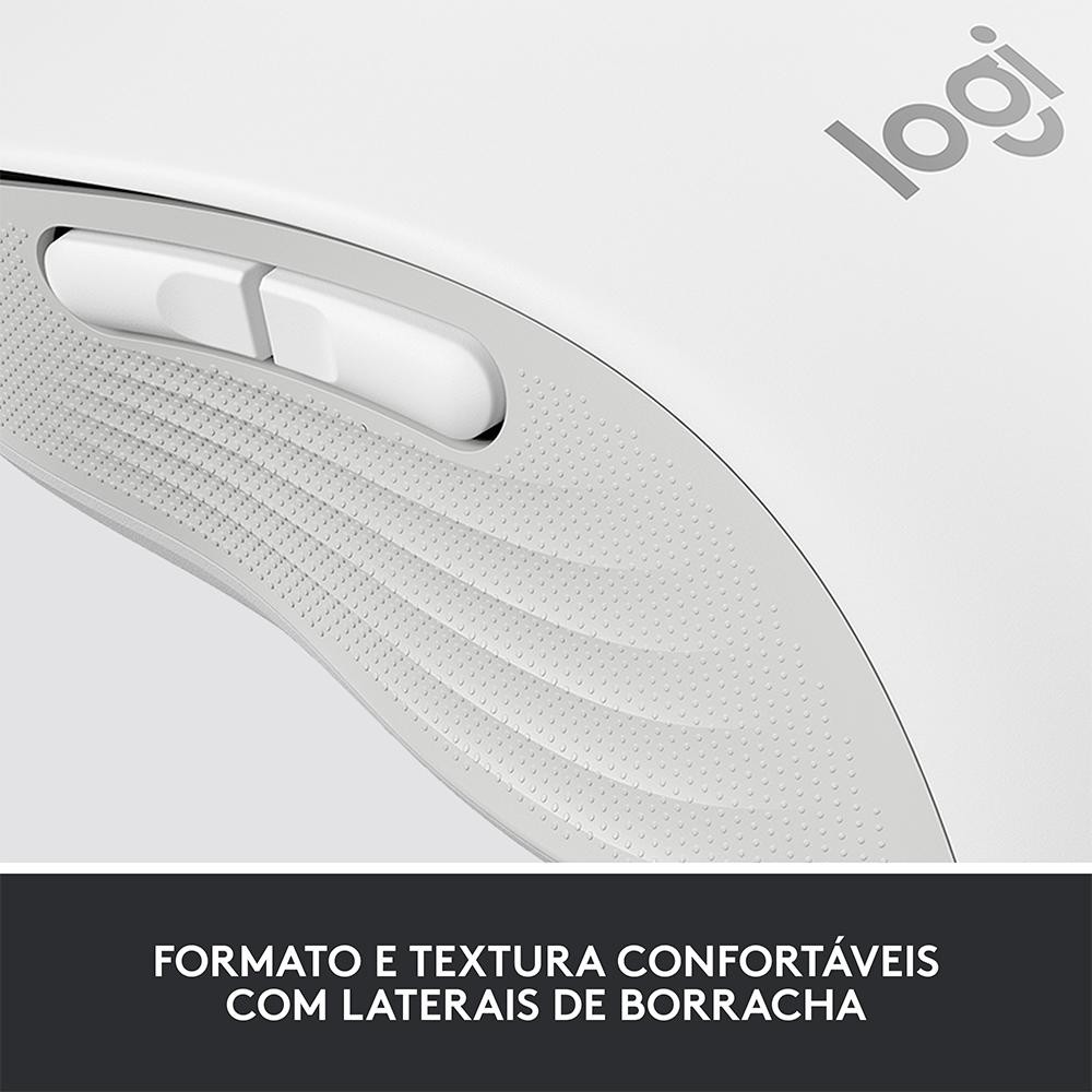 Mouse Sem Fio Logitech Signature M650 Branco, 2000 DPI, Compacto, 5 Botões, Silencioso, Bluetooth, USB