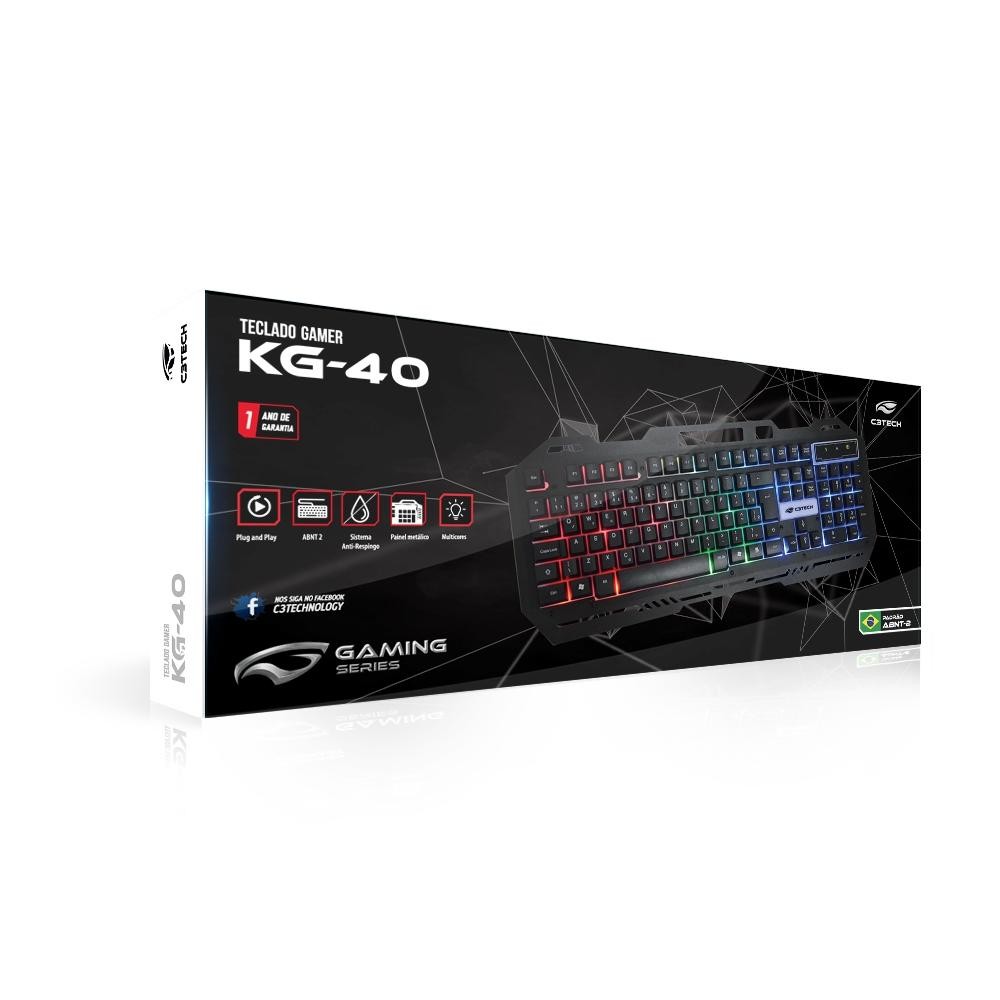 Teclado Gamer KG-40BK de Membrana C3Tech, LED Multicor, USB 2.0, ABNT2