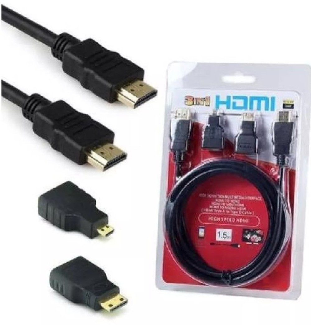 Cabo Hdmi 3 Em 1 Micro E Mini 1.5m 1080p Adaptador 3 Pontas