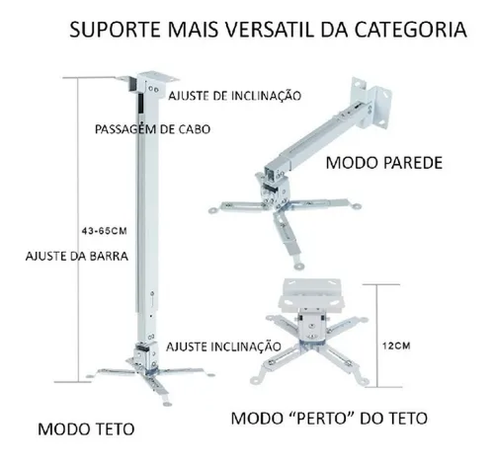 Suporte Projetor Teto e Parede Universal BRANCO