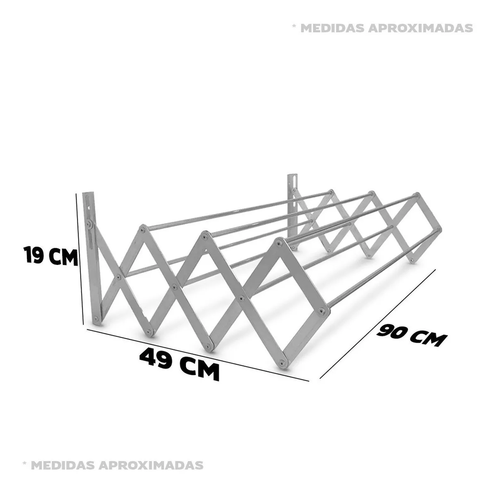 Varal De Parede Sanfonado 90cm Alumínio 