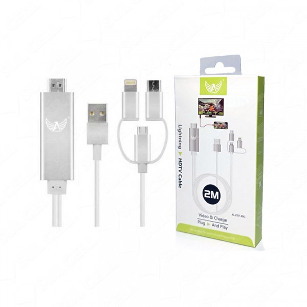 Cabo Hdmi 3 x 1 Iphone Tipo C e V8 (AL-3707-3IN1)