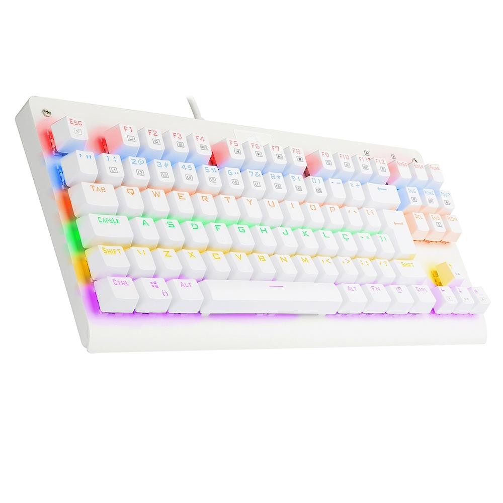 Teclado Mecânico Gamer Redragon Dark Avanger, K568W-R, Rainbow, Switch Blue, ABNT2, Branco Lunar White (PT-BLUE)