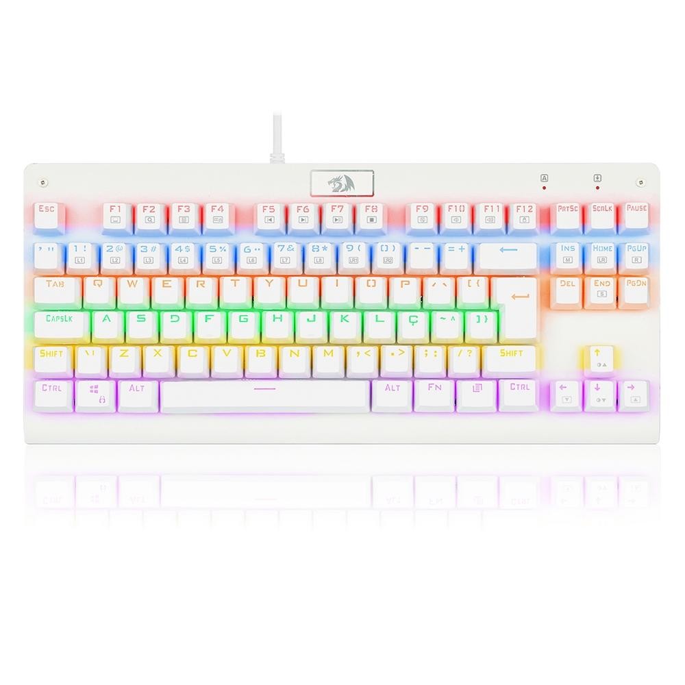 Teclado Mecânico Gamer Redragon Dark Avanger, K568W-R, Rainbow, Switch Blue, ABNT2, Branco Lunar White (PT-BLUE)