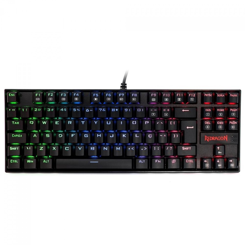 Teclado Mecânico Gamer Redragon Kumara K552 RGB, Switch Red, ABNT2, TKL, Black, K552RGB-1-PTRED