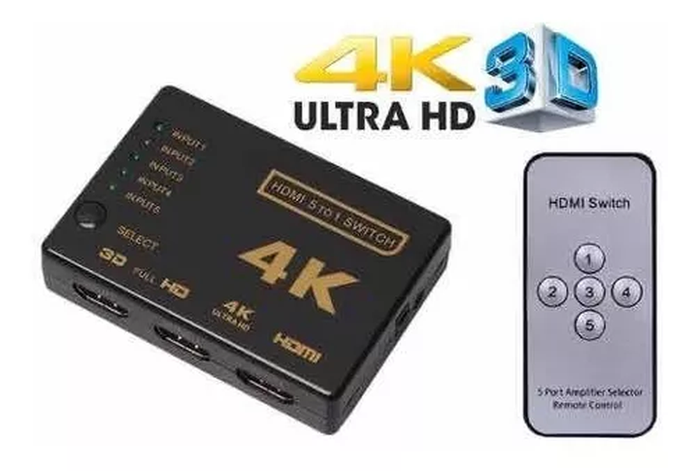 Switch Hdmi 5x1 Ultra Hd 4k 3 Porta Controle Remoto KP-3460