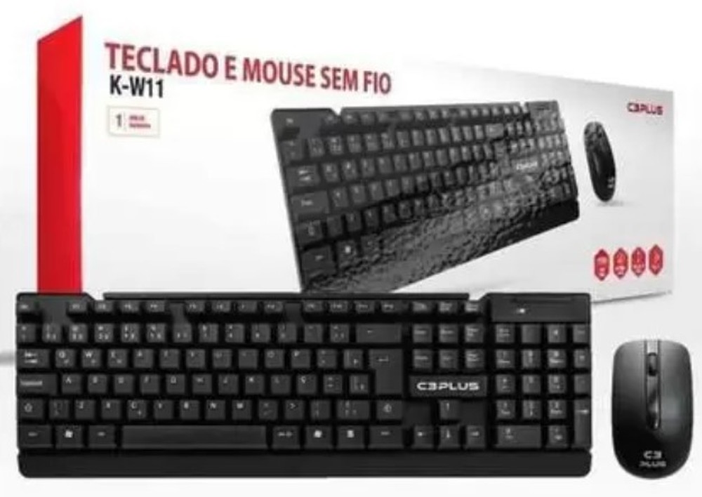 Kit Teclado E Mouse Sem Fio C3Plus K-W11 Preto - C3tech