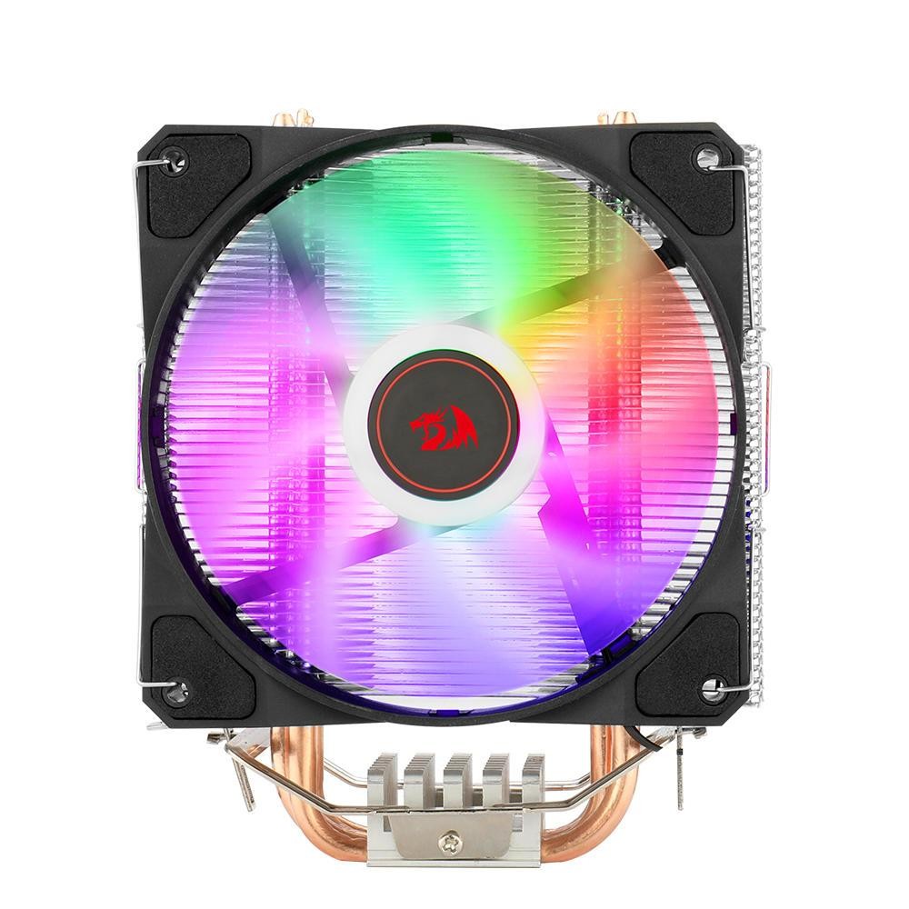 Cooler Para Processador Redragon TYR CC-9104, LED Rainbown, Intel e AMD, 120mm, PWM, FAN, 4 Heat Pipes, TDP 130W 