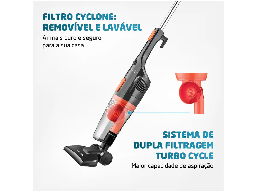 Aspirador de Pó Vertical Mondial 1100W - Turbo Cycle AP-35 Preto e Laranja