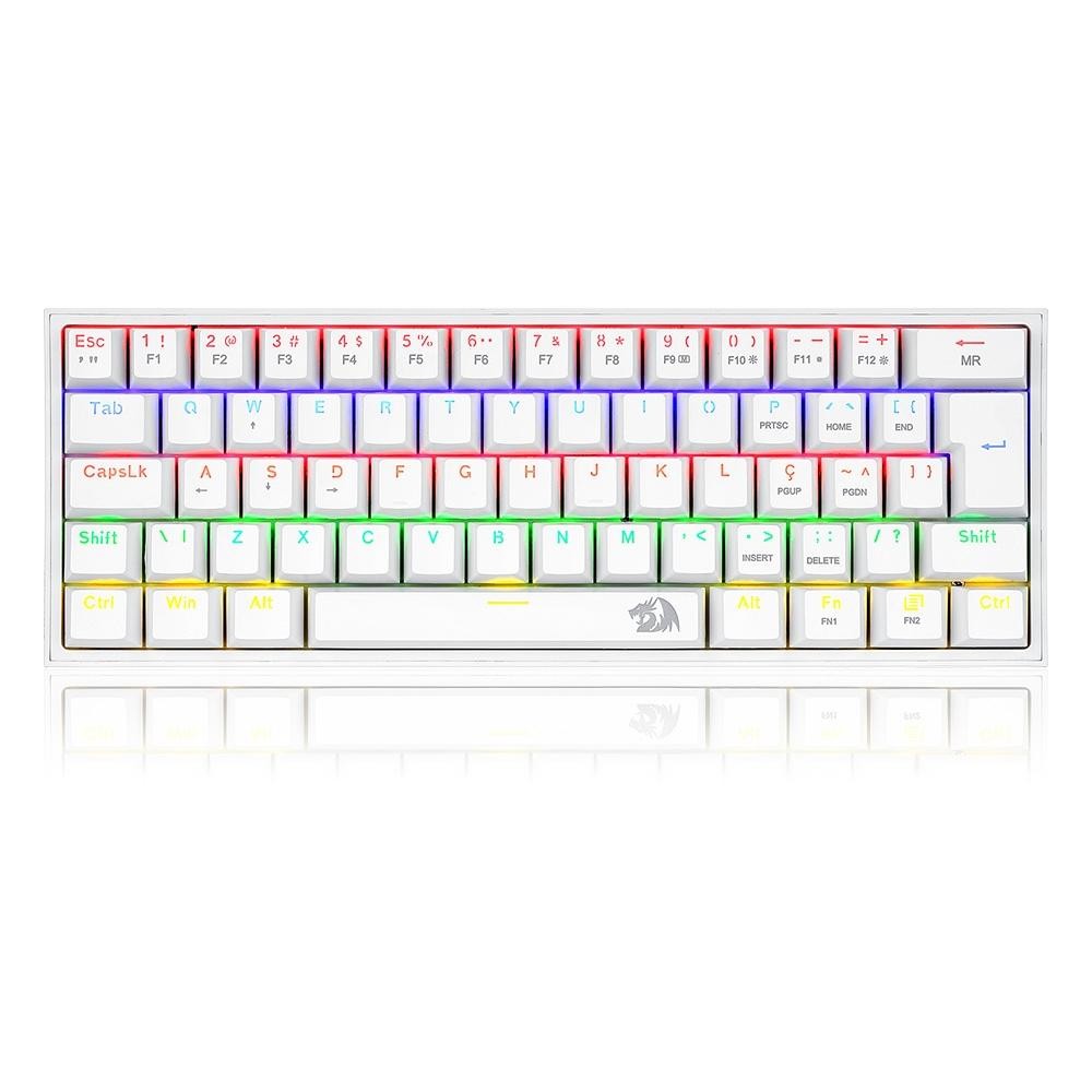 Teclado Mecânico Gamer Redragon Fizz, Rainbow, Switch Brown, Branco,K617-RW (PT-BROWN)