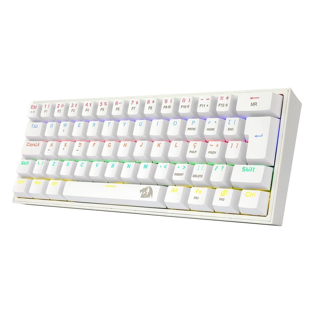 Teclado Mecânico Gamer Redragon Fizz, Rainbow, Switch Brown, Branco,K617-RW (PT-BROWN)